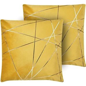 BELIANI, Sada 2 zamatových vankúšov s geometrickým vzorom 45 x 45 cm žltá PINUS, 290458