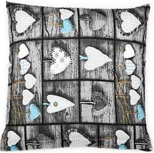 Bellatex Krepový – 40 × 40 cm – srdce patchwork – sivá, tyrkysová