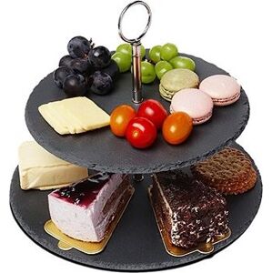 Dvoupatrový kamenný talíř na dorty a občerstvení vE-6231