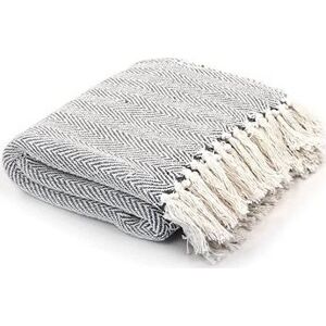 Bavlnená deka so vzorom rybej kosti 160 × 210 cm sivá