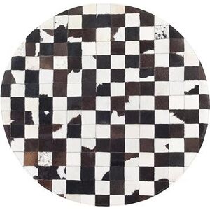 Čierno-biely patchwork koberec z hovädzej kože, priemer 140 cm BERGAMA, 57757