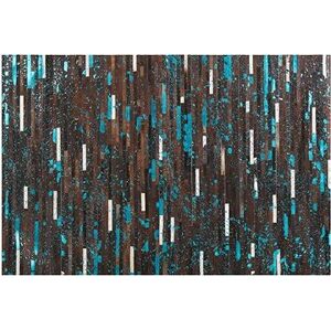 Kožený koberec 140 × 200 cm hnedo-modrý KISIR, 200983